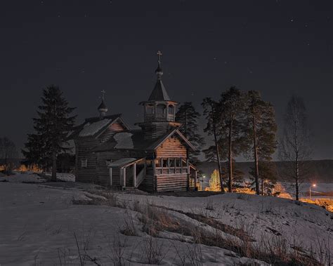 배경 화면 겨울 눈 교회 나무 밤 1920x1440 Hd 그림 이미지