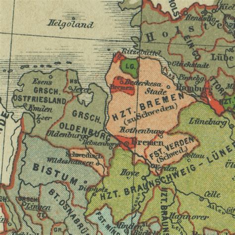 1890 Vintage Map Of Germany In Year 1648