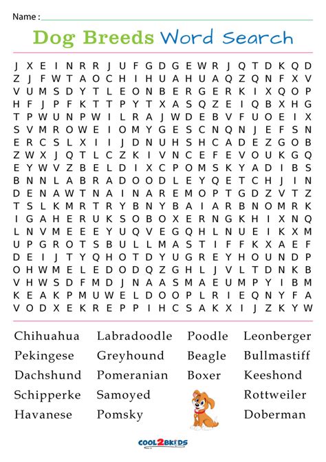 Printable Dog Breeds Word Search Cool2bkids