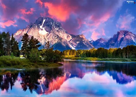 Mountains Forest Clouds River Beautiful Views