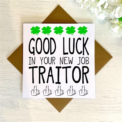 Good Luck In Your New Job Traitor Card Funny New Job Card Etsy Uk