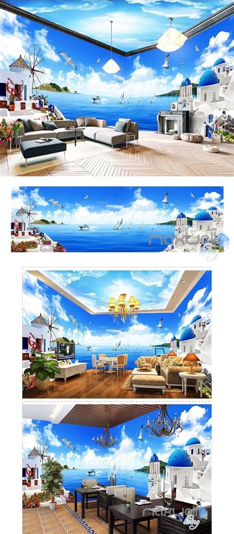 Mediterranean Style Theme Space Entire Room Wallpaper Wall Mural Decal