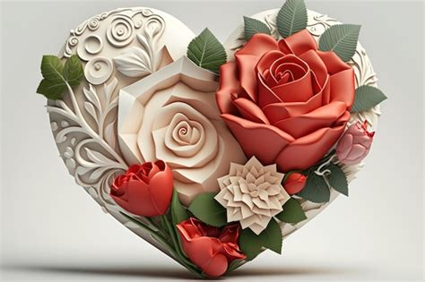 Premium Photo Valentines Day Rose Flowers Heart Over White Love