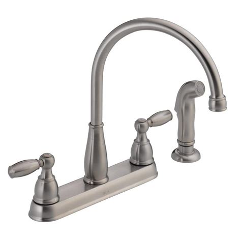 We carry cutting edge products like hands free kitchen faucets to wifi enabled water saving shower heads from industry leading manufacturers like kohler, moen, grohe, sloan, toto and aqua pure. Delta Foundations 2-Handle Standard Kitchen Faucet with ...