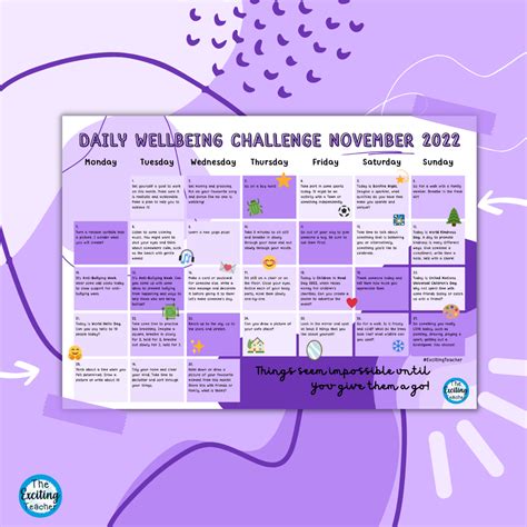 Daily Wellbeing Challenge November Calendar 2022