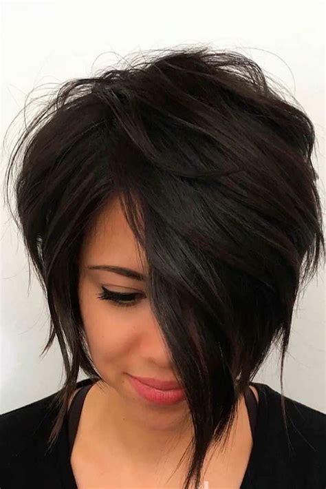 Brunette Layered Asymmetrical Bob Asymmetricalbob Brunettehair Edgy