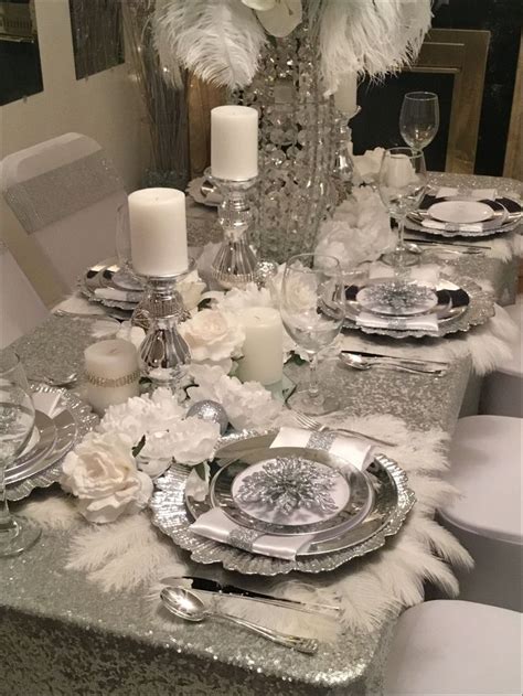 Silver Wedding Decorations For Tables Christmas Dining Room Table