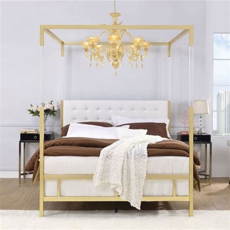 Raegan Queen Canopy Bed Gold Acme Furniture Furniture Cart