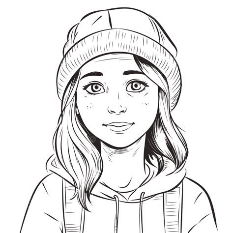 Illustration Of A Girl Wearing A Hat Coloring Pages Outline Sketch
