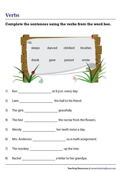 completing sentences  action verbs worksheet action