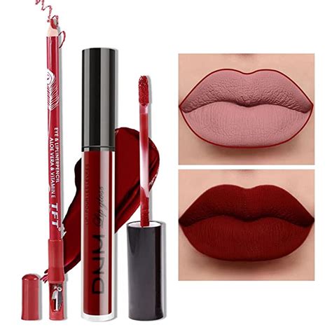 Buy 2pcs Matte Dark Red Lip Liner And Lipstick Makeup Set Dnm Matte