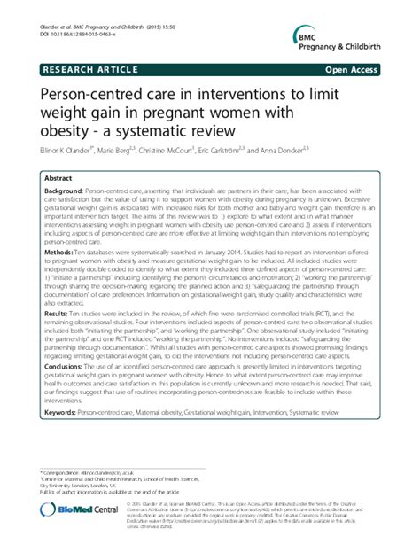 Pdf Person Centred Care In Interventions To Limit Weight Gain In