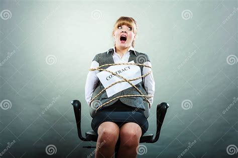 Afraid Businesswoman Bound By Contract Terms Stock Image Image Of Slave Forced 60780731