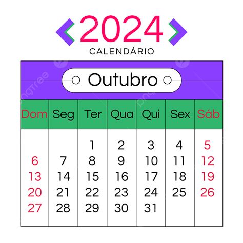 보라색 포르투갈어 2024년 10월 달력 2024년 포르투갈 인 일력 PNG 일러스트 및 벡터 에 대한 무료 다운로드