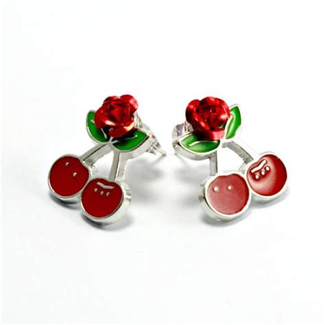 Rockabilly Cherry Rose Stud Earrings Kitsch 1950s Retro Etsy Rose
