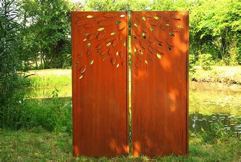 Gartenwand Sichtschutz Diptychon Blätter Rost Stahl 150x195 Cm Amazon De Handmade Produkte
