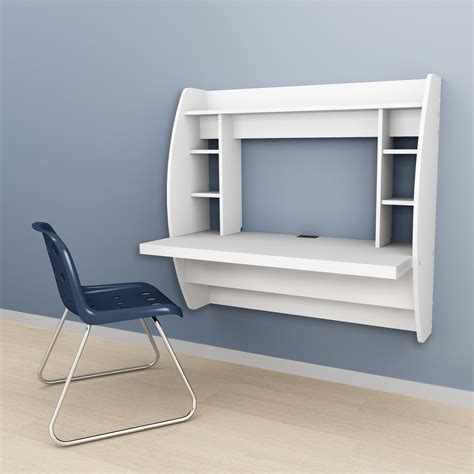 White Floating Desk With Storage