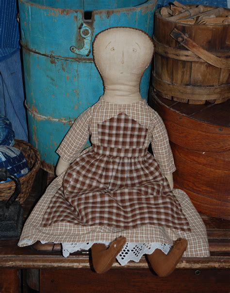 Early Brown Homespun Primitive Dolls Textile Doll Homespun