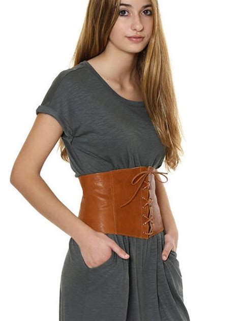 Brown Corset Leather Corset Belt Wide Leather Belt Green Leather