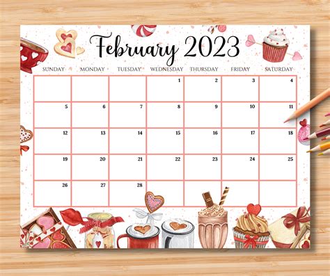 Editable February 2023 Calendar Happy Valentine With Sweet Etsy México