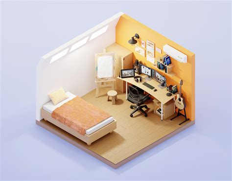 Isometric Room 3d Workspace Blender Behance Behance