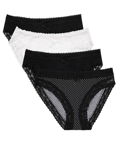 Charmo Womens 4 Pack Bikini Panties Lace Trim Hipster Briefs Underwear