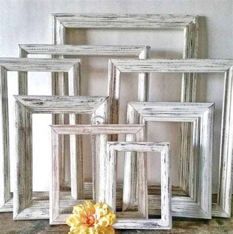 Antique White Picture Frame Set Of 8 Open Empty Frames Shabby Chic Wall