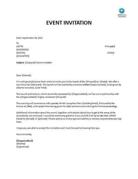 Télécharger Gratuit Formal Invitation Letter Sample For An Event