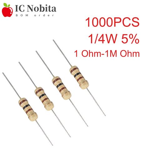 1000pcs 5 14w 025w Carbon Film Resistors 1r~1m 0r 10r 100r 220r 330r