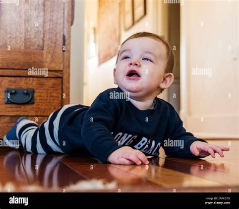 Happy Seven Month Old Baby Boy Stock Photo Alamy