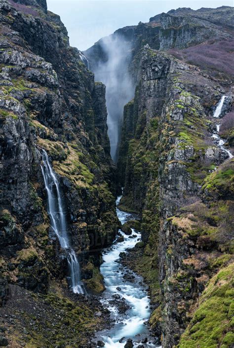 Glymur Waterfall Iceland Polar Regions Stock Photo Dissolve