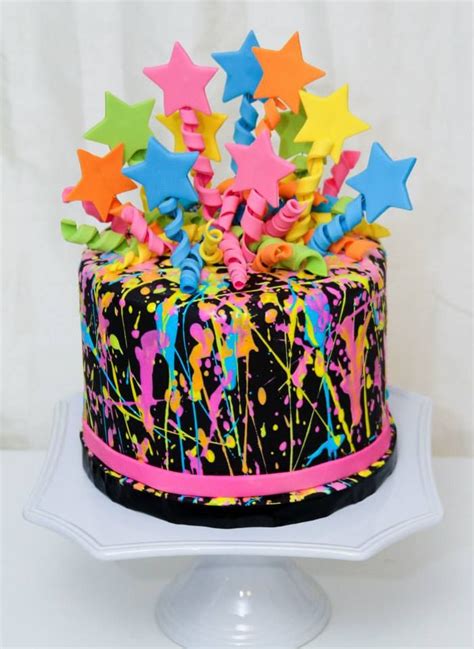 Splatter Cake Neon Birthday Cakes Glow Birthday Party Neon Birthday