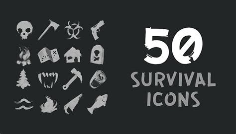 50 Flat Survival Icons Gamedev Market