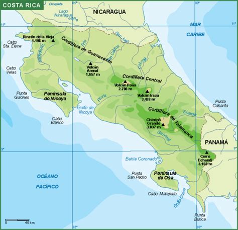 Costa Rica Mapa Fisico Digital Maps Netmaps UK Vector Eps Wall Maps