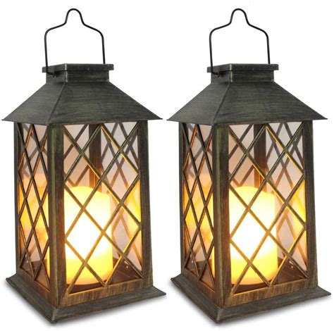レトロ Outdoor Solar Hanging Lanterns Lights Metal Led Decorative