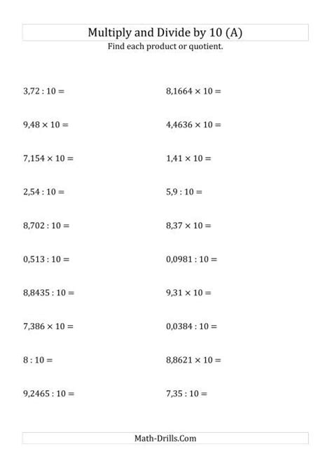 Multiplying And Dividing Decimals By 10 A European Powers Of Ten