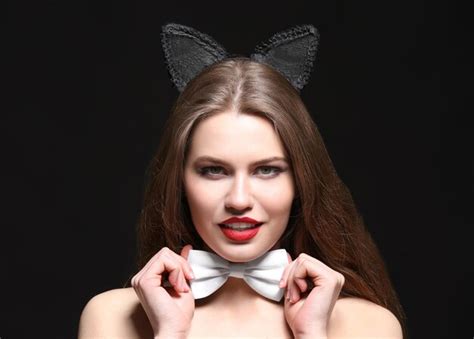Premium Photo Sexy Beautiful Woman With Cat Ears On Black Background