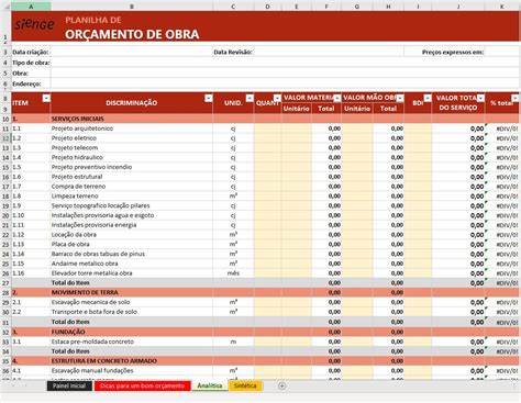 Planilha De OrãAmento De Obra Xls Financial Report