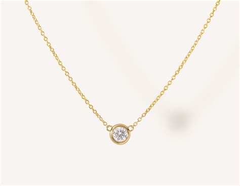 Simple Modern 14k Solid Gold Round Brilliant Diamond Solitaire Necklace