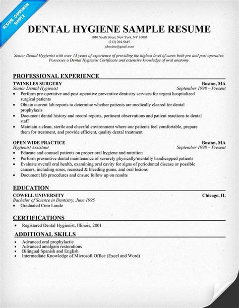 dental hygienist resume template    images dental