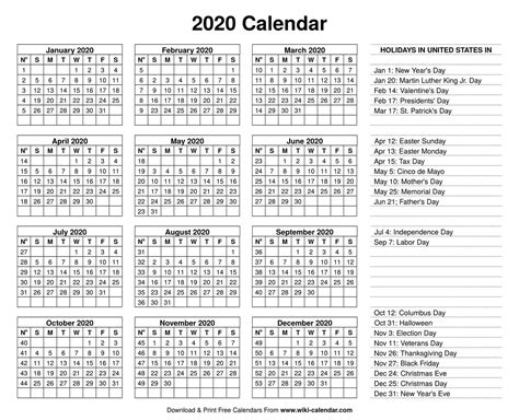 2020 Calendar Print Version Month Calendar Printable