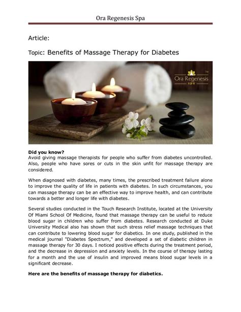 Benefits Of Massage Therapy For Diabetes Ora Regenesis Spa