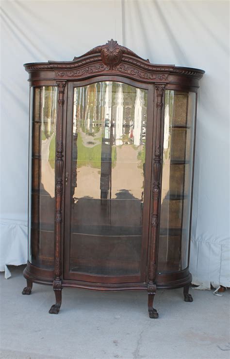 Bargain John S Antiques Antique Large Oak Curved Glass China Cabinet Original Finish