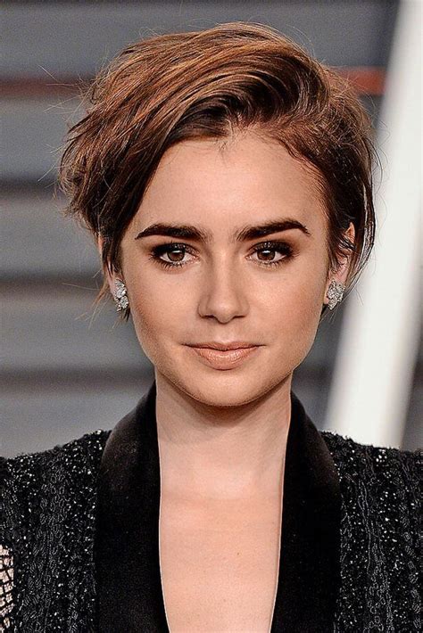 Want a crop or already have hair that doesn't reach past your clavicles? Lily Collins's Short Hairstyles and Haircuts - 25+