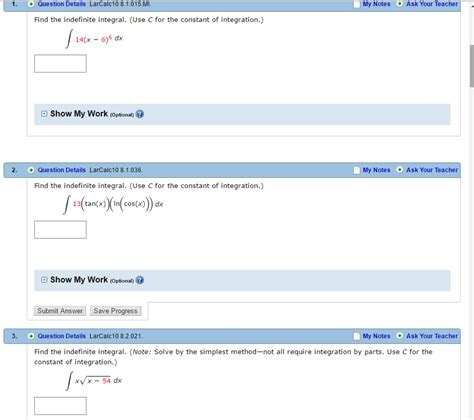 The integral calculator supports definite and indefinite integrals (antiderivatives) as well as integrating functions with many variables. Solved: Find The Indefinite Integral. (Use C For The Const ...