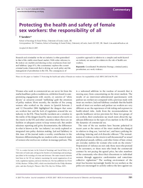 Protecting The Health And Safety Of Female Sex Workers The