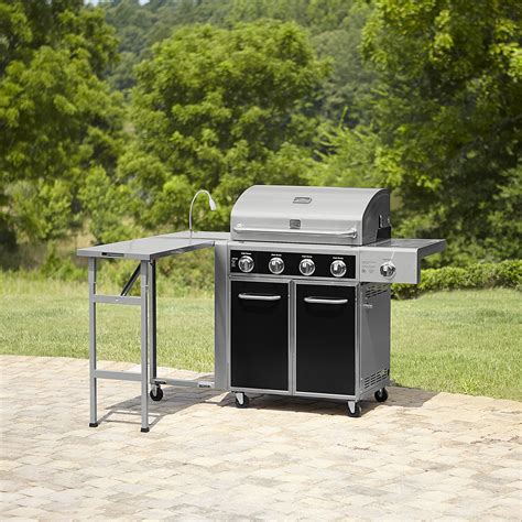 Kenmore 4 Burner Dual Fuel Gas Grill With Folding Side Table And Led