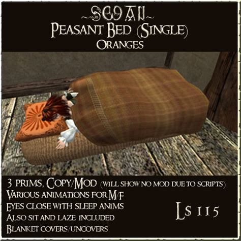 Second Life Marketplace ~swan~ Single Peasant Bed Oranges