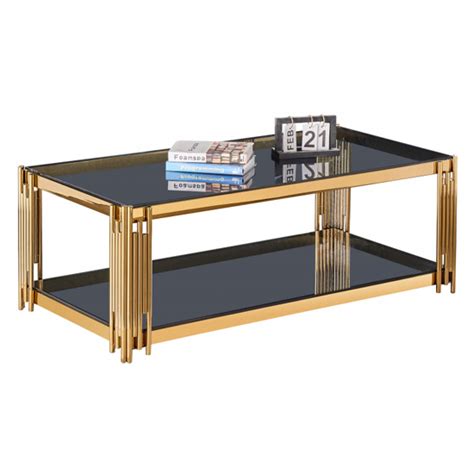 Milano Grey Glass Coffee Table With Gold Stainless Steel Legs Sale
