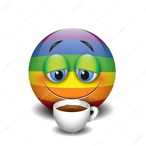 Cute Sleepy Emoticon Drinking Coffee Emoji Smiley Vector Illustration